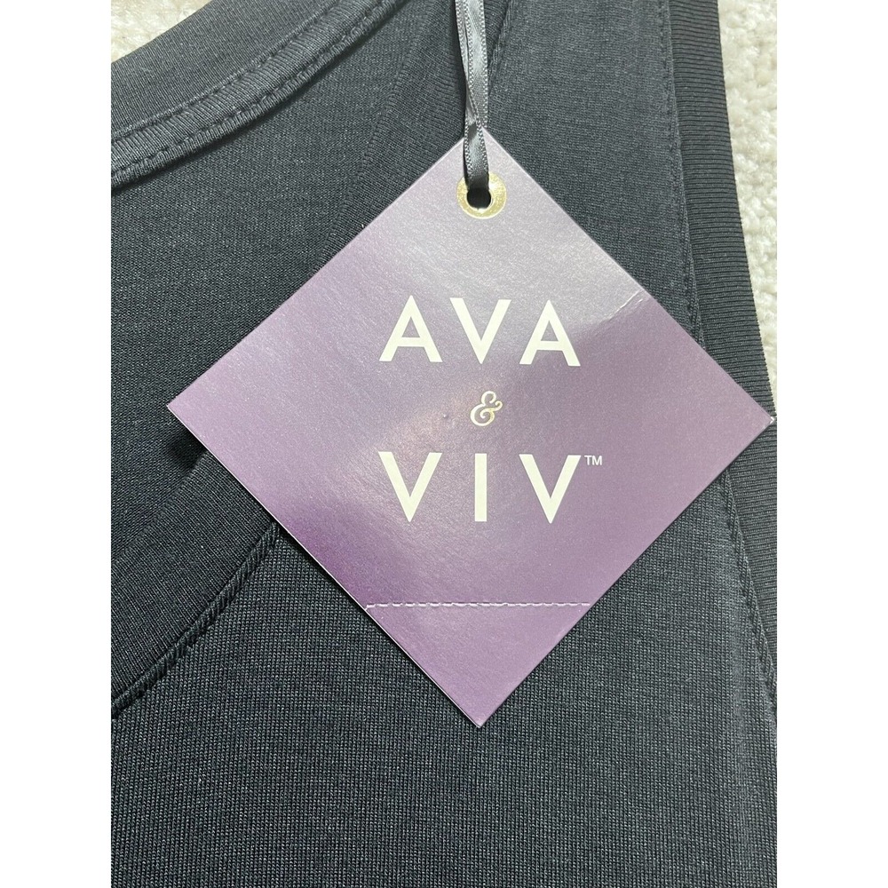 AVA & VIV Women's Asymmetric Hem Dress 1X Black Scoop Neck Sleeveless‎ Pullover - Picture 10 of 13